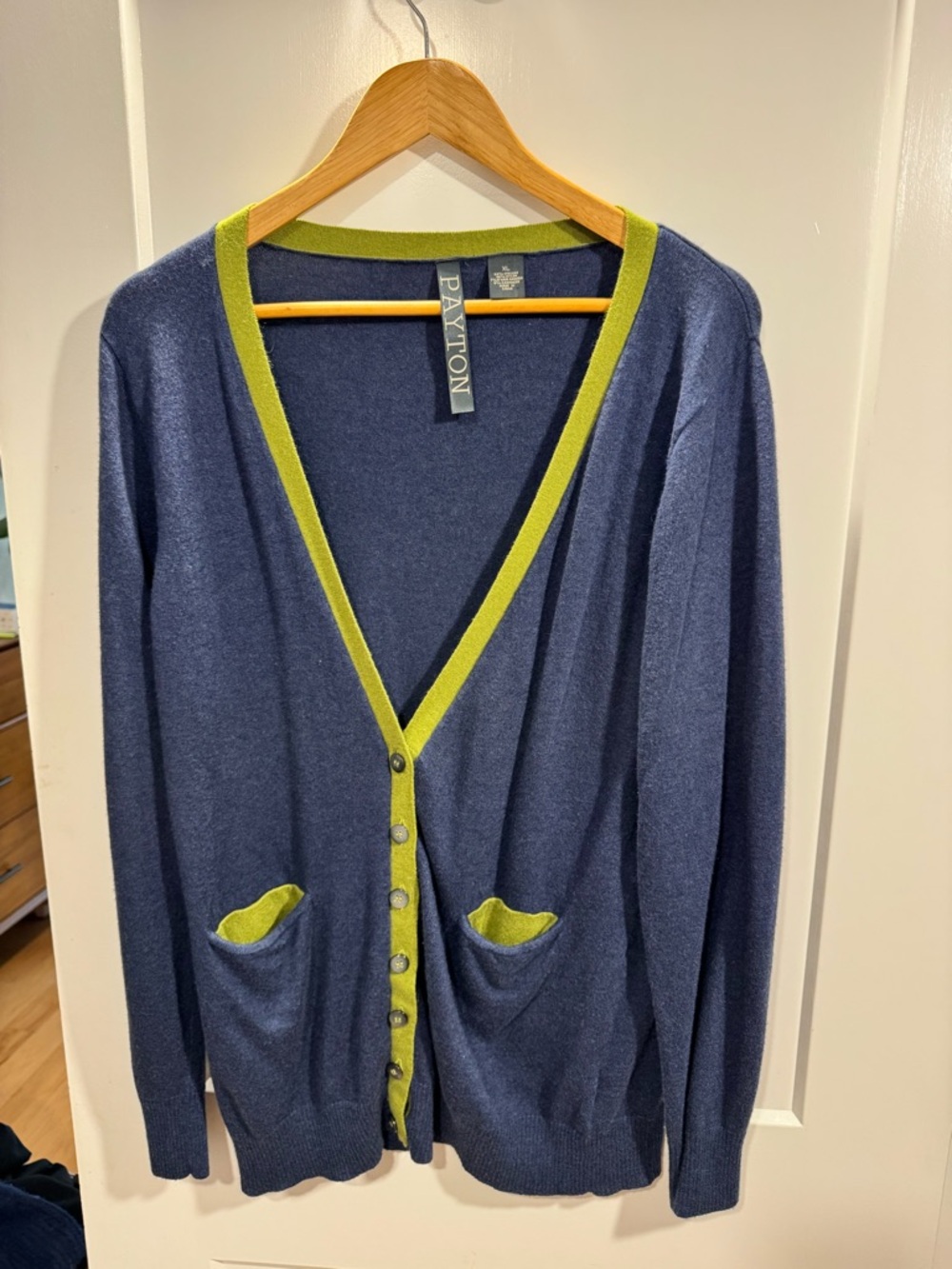 Payton Navy Cardigan with Lime Contrast Trim